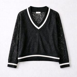 ANNQ Black Lace Sheer Sweater – Feminine Athleisure Trend 2026- M